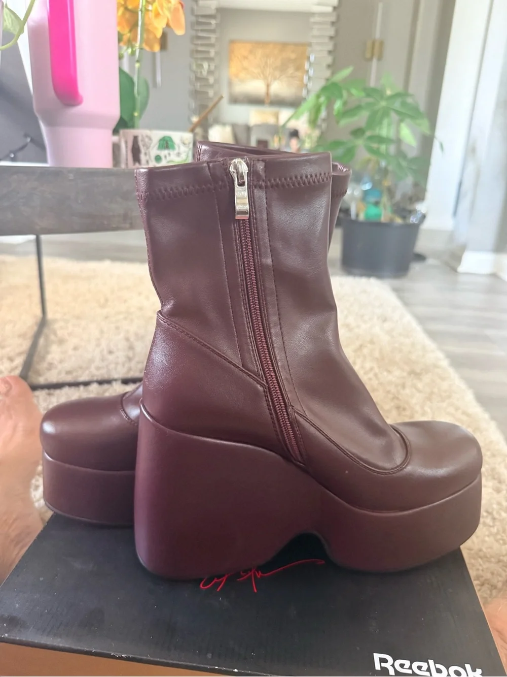 rag & bone Burgundy Platform Wedge Ankle Boots
